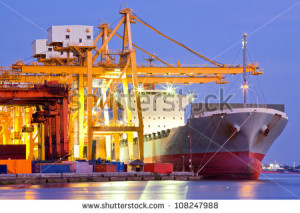stock-photo-industrial-container-cargo-freight-ship-with-working-crane-bridge-in-shipyard-at-dusk-for-logistic-108247988